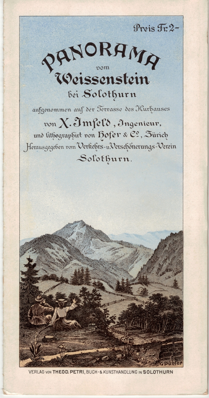 <p>Panorama vom Weissenstein bei Solothurn .Herausgegeben vom Verschönerungsverein Solothurn 1904 ,Faltkarte 27x180 cm , Karte Top Zustand , Mit Lithos vom Weissenstein 1904</p>